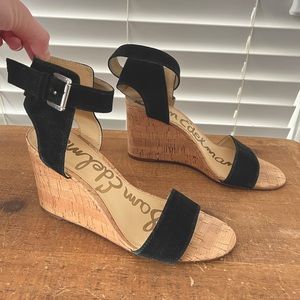 Sam Edelman Willow Black Buckle Suede Wedges 8M